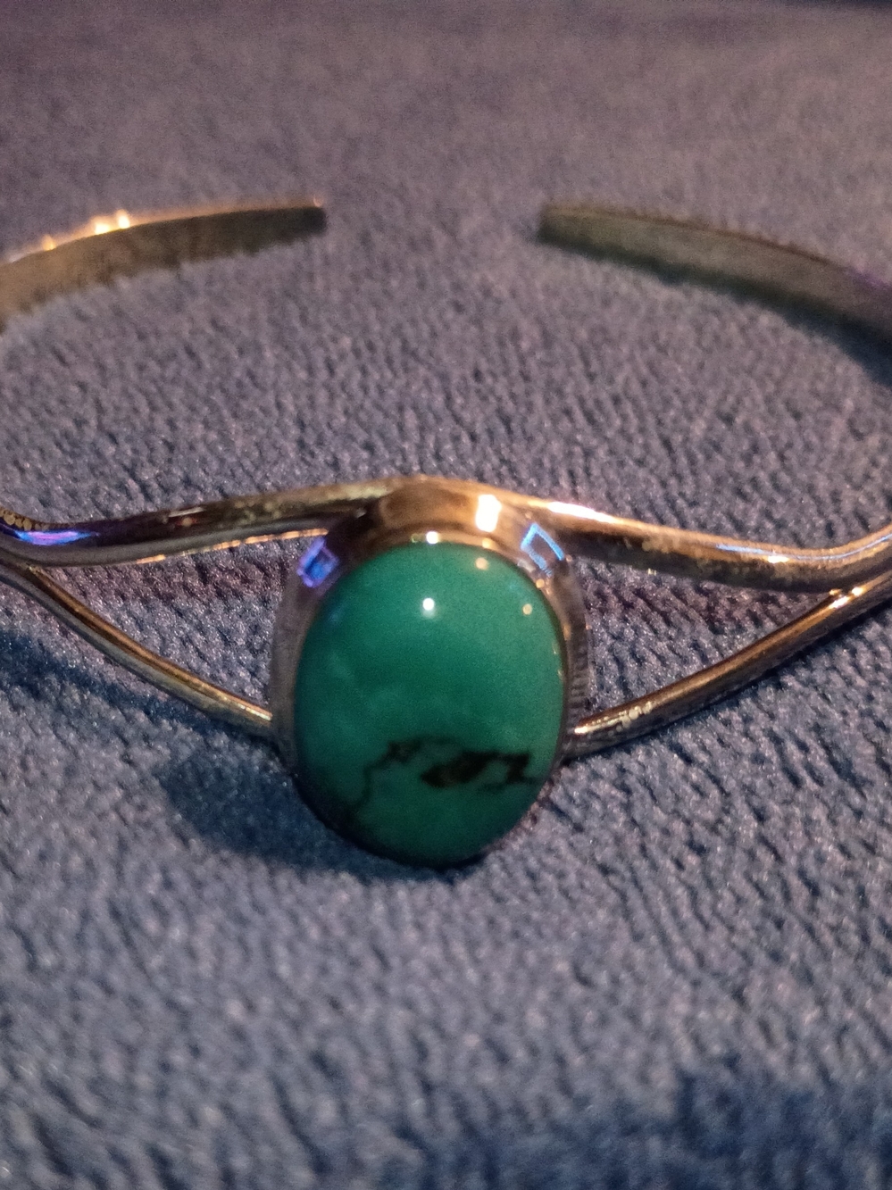 Silver Cuff Bracelet with Green Turquoise Stone